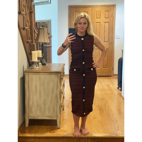 NWT Retrofete Gwyneth bodycon high neck midi dress metallic port small - Picture 8 of 16